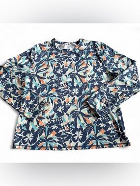 Roxy Floral Rash Guard XL Long Sleeve Swim Shirt Surf Beach Top